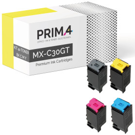 MX-C30GT Multipack BKCMY Toner Compatible avec Imprimante Sharp MX-C250F, MX-C300 Series, MX-C300P, MX-C300W, MX-C301W -6k Pages