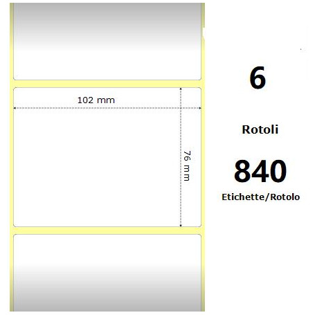 White 102x76mm, 840 Et/Rotolo Z-2000D 4x3x1 Core, 6 Rolls