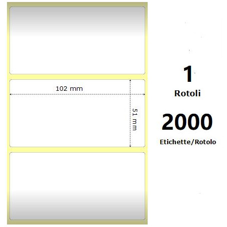 White 102x51mm, 2000 Et/Rotolo Z-2000D 4x2x3 Core, 1 Rolls