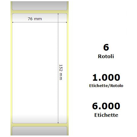 White 76x152mm,1000 Et/Rotolo Z-1000D, 3x6x3 Core, 6 Rolls