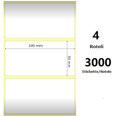 White 100x50mm,3000 Et/Rotolo Z-1000D, 3.9x2x3 Core, 4 Rolls