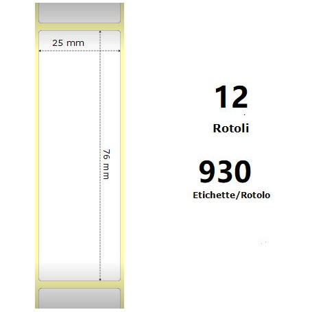 White 25x76mm, 930 Et/Rotolo Z-2000D 1x3x1 Core, 12 Rolls