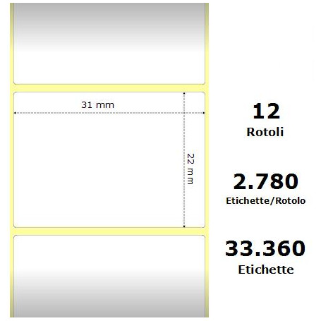 White 31x22mm,2780 Et/Rotolo Z-2000D,1.2x0.9x1Core, 12 Rolls