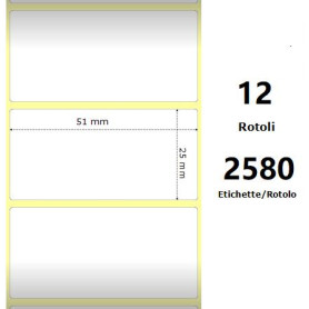 White 51x25mm, 2580 Et/Rotolo Z-2000D, 2x1x1 Core, 12 Rolls