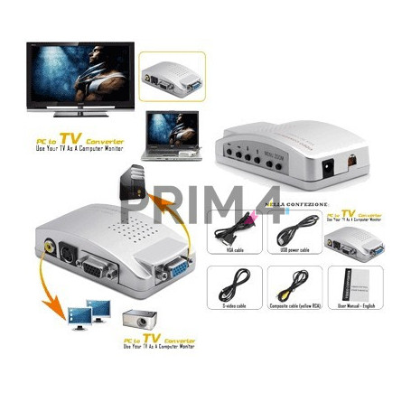 Convertitore Adattatore Video da VGA To RCA / S-Video Per PC