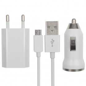 Kit caricabatteria 3 in 1 USB AC 5W 1A / AUTO / CAVO per smartphone con presa Micro USB