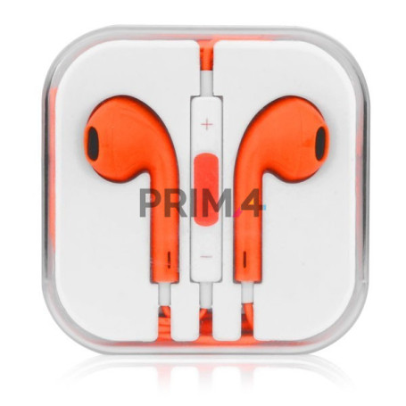 Auricolari ARANCIO con microfono per iPhone 4/5/6/7 e smartphone - controllo del volume