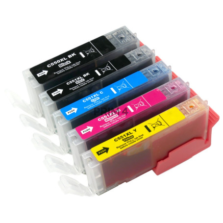 PGI550XLBK CLI551XL Multipack 5 Cartucce Inkjet con chip Compatibile per Stampanti Canon Pixma IP7250, MG5450, MG6350