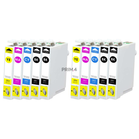 T128 Multipack 4xNegro+6xColores 10 Cartucho de tinta Compatible con impresoras Inkjet Epson S22, SX125, 420W, BX305FW