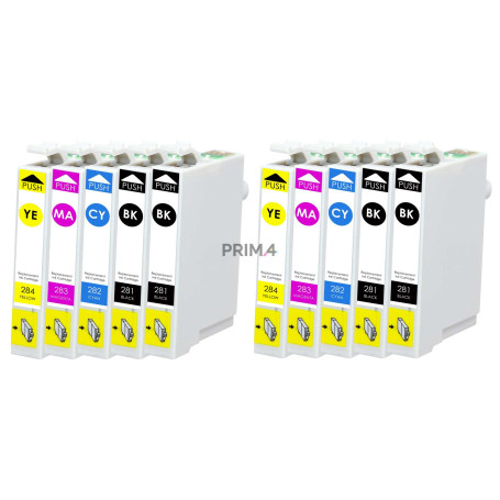T128 Multipack 4xNoir+6xCouleurs 10 Cartouche d'encre Compatible avec Imprimantes Inkjet Epson S22, SX125, 420W, BX305FW