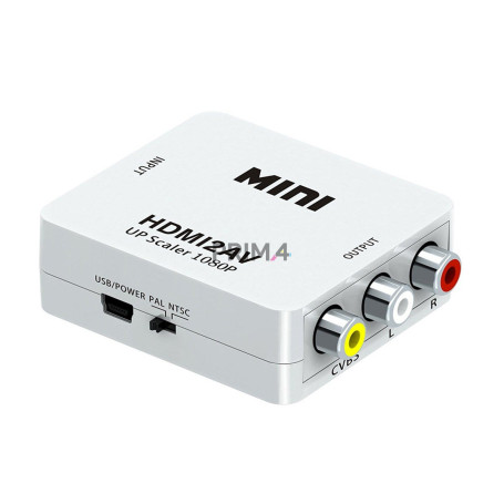 Adattatore Convertitore da HDMI a segnale AV CVBS RCA Audio video PAL NTSC -Cavi e Caricatore USB 5W inclusi