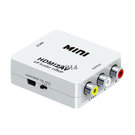 Kit Adattatore Convertitore da HDMI a segnale AV CVBS RCA Audio video PAL NTSC -Cavi e Caricatore USB 5W inclusi