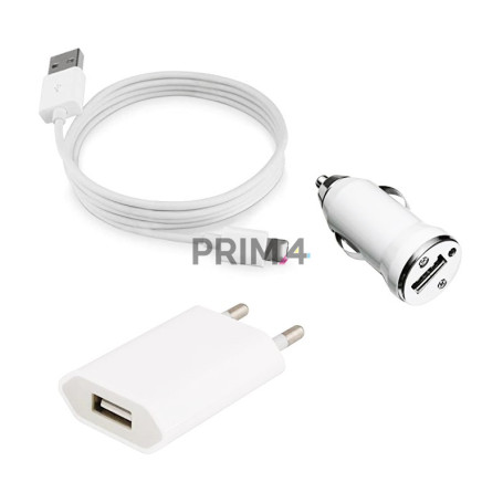 Kit 3 in 1 Charge Caricabatteria da Parete da Auto 1A Cavo Compatibile iphone 5/6/s