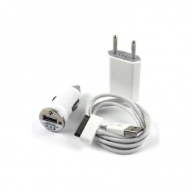 10x Kit 3in1 Cavo Dati - Charger AC DC(Accendisigari) Compatibile iphone4 /4S 30pin